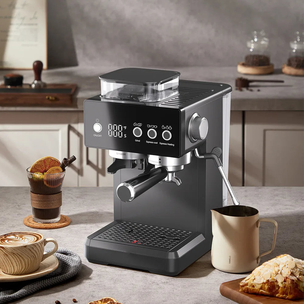 3-in-1 Semi-Automatic Espresso Machine with Built-in Grinder & Milk Frother | Cold Brew Function | 20Bar Pump for Home Barista