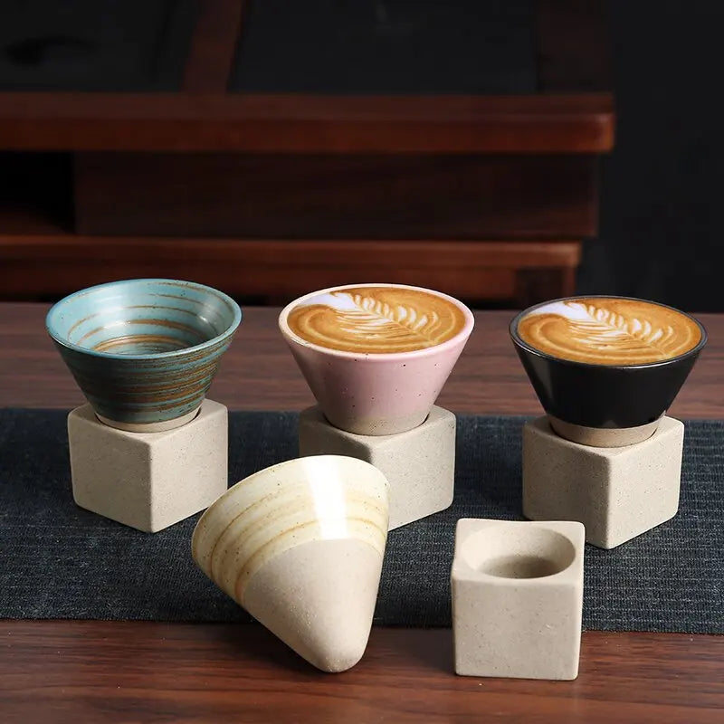 Mug à café en céramique triangulaire rétro, style japonais, fait main