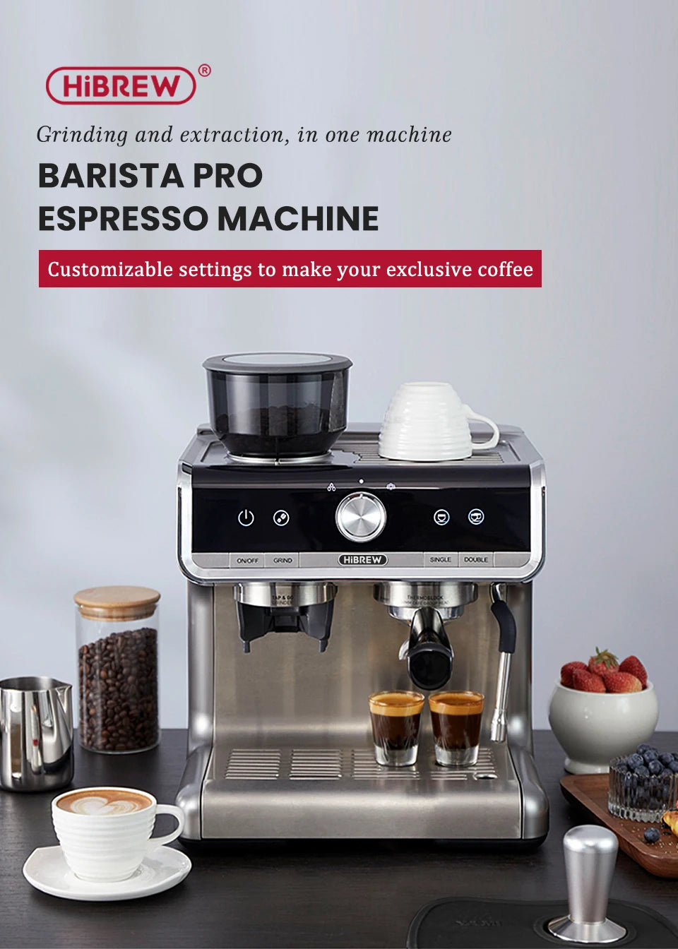 HiBREW 20 bar pro-level  automatic Espresso Coffee Machine With Grinder  commercial Coffee maker hotel restaurant