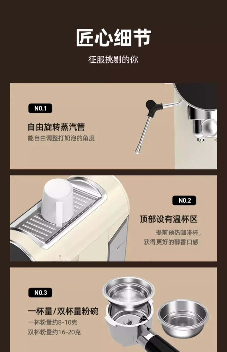 Machine à expresso semi-automatique Tenfly avec pompe 20 bars, compacte pour la maison