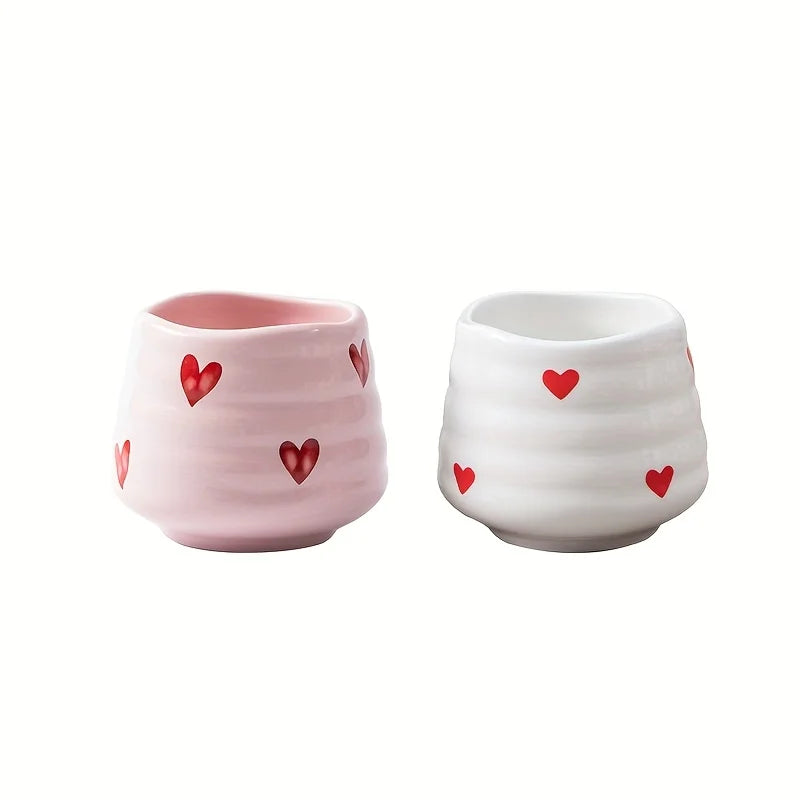 Jolies tasses à thé en céramique en forme de cœur sans anse, tasses à café chinoises Gongfu