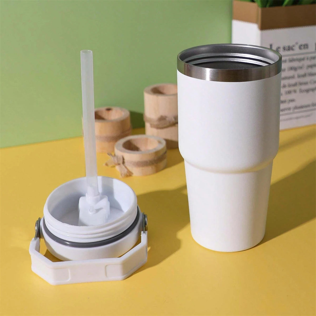 1 gourde isotherme avec couvercle en acier inoxydable, bouteille d'eau portable avec sac de transport