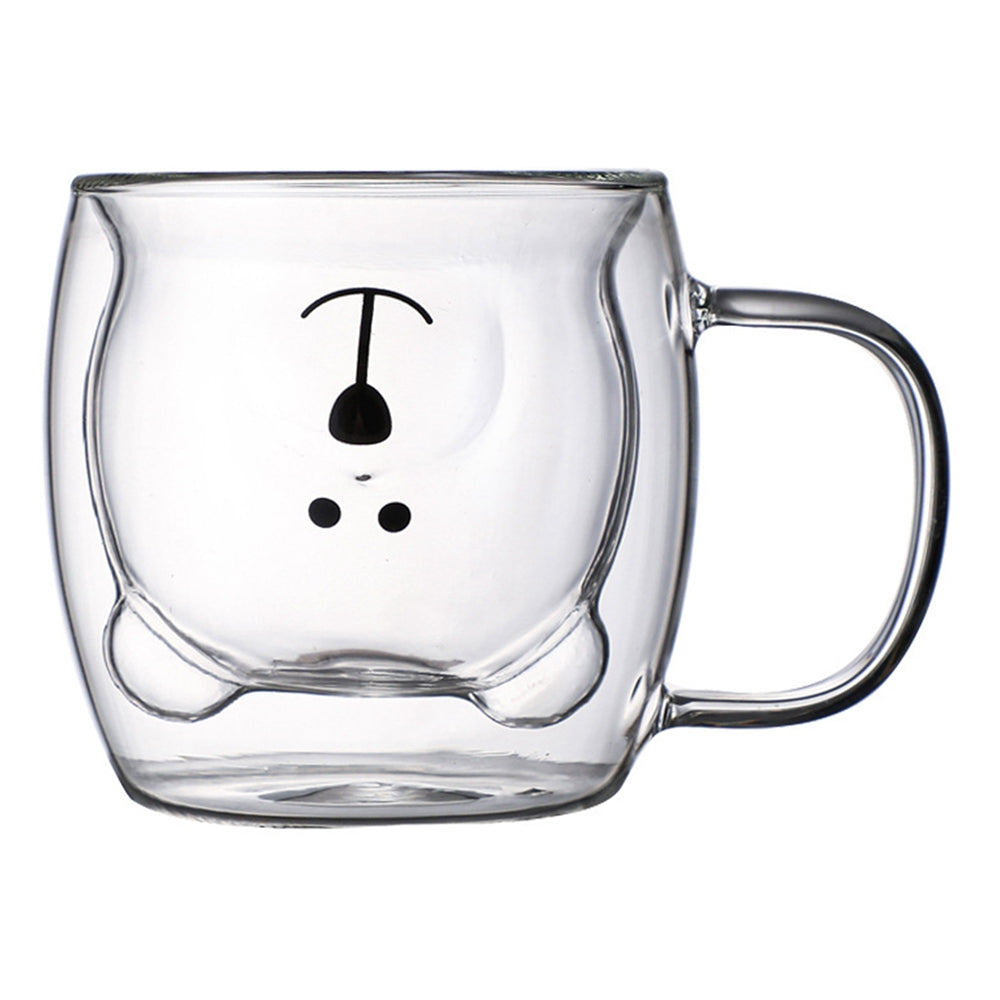 Mug à café double ours mignon avec poignée, tasse transparente mignonne pour lait jus thé