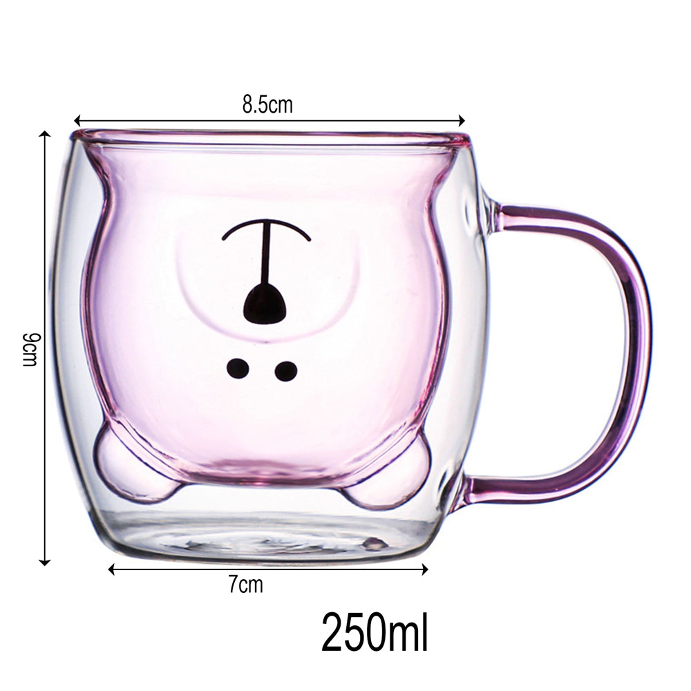 Mug à café double ours mignon avec poignée, tasse transparente mignonne pour lait jus thé